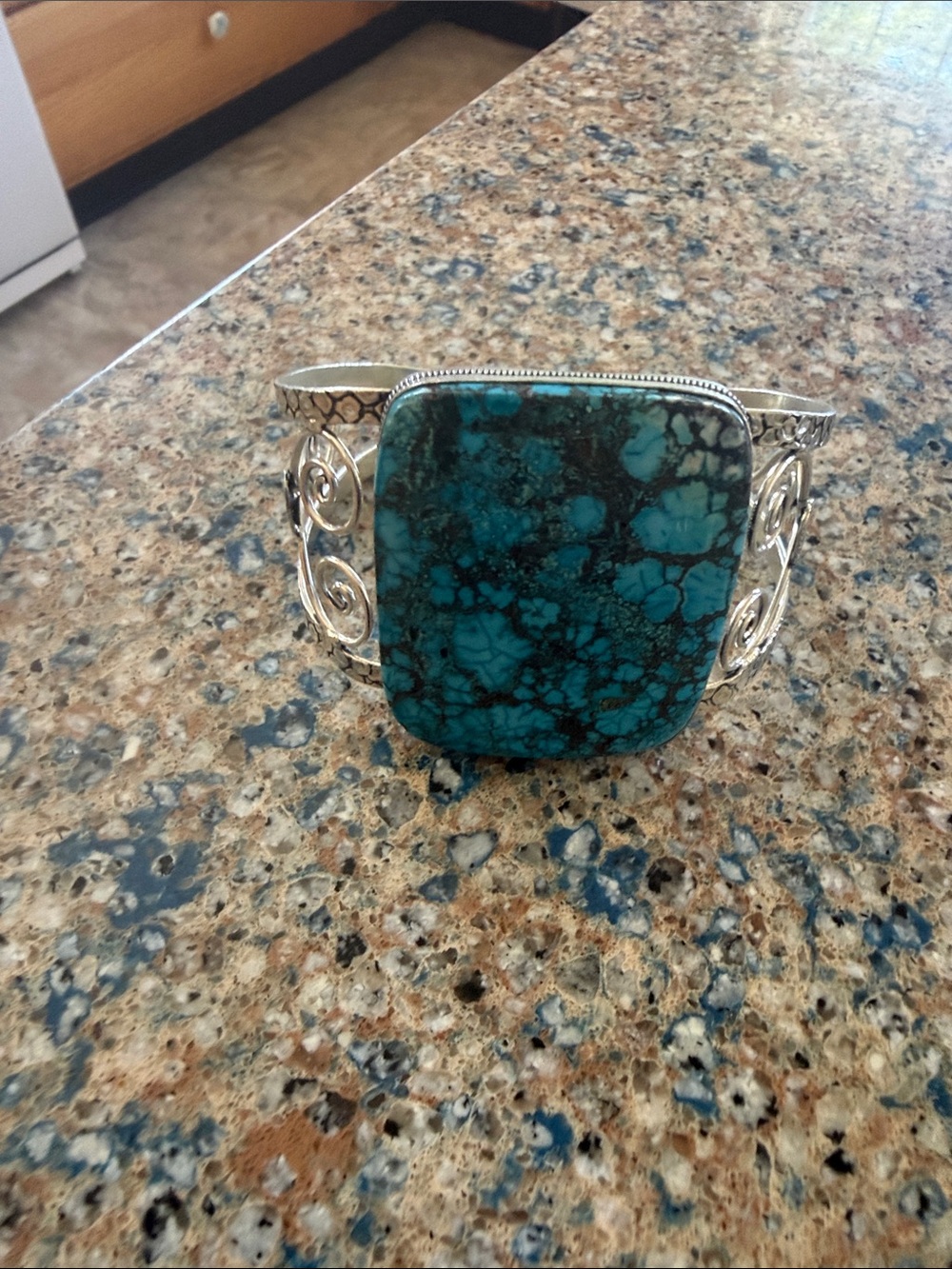 Turquoise Statement Cuff Bracelet - Large Rectangular Stone